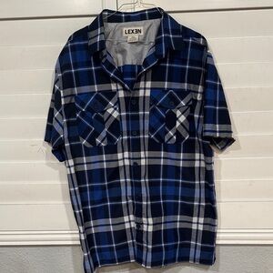 Navy and White Plaid Men's Casual Shirt